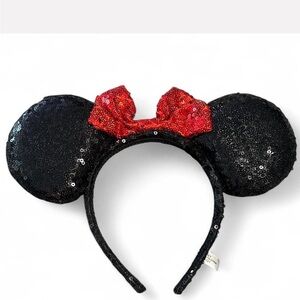 Disney Black Sequin Ears with Red Bow